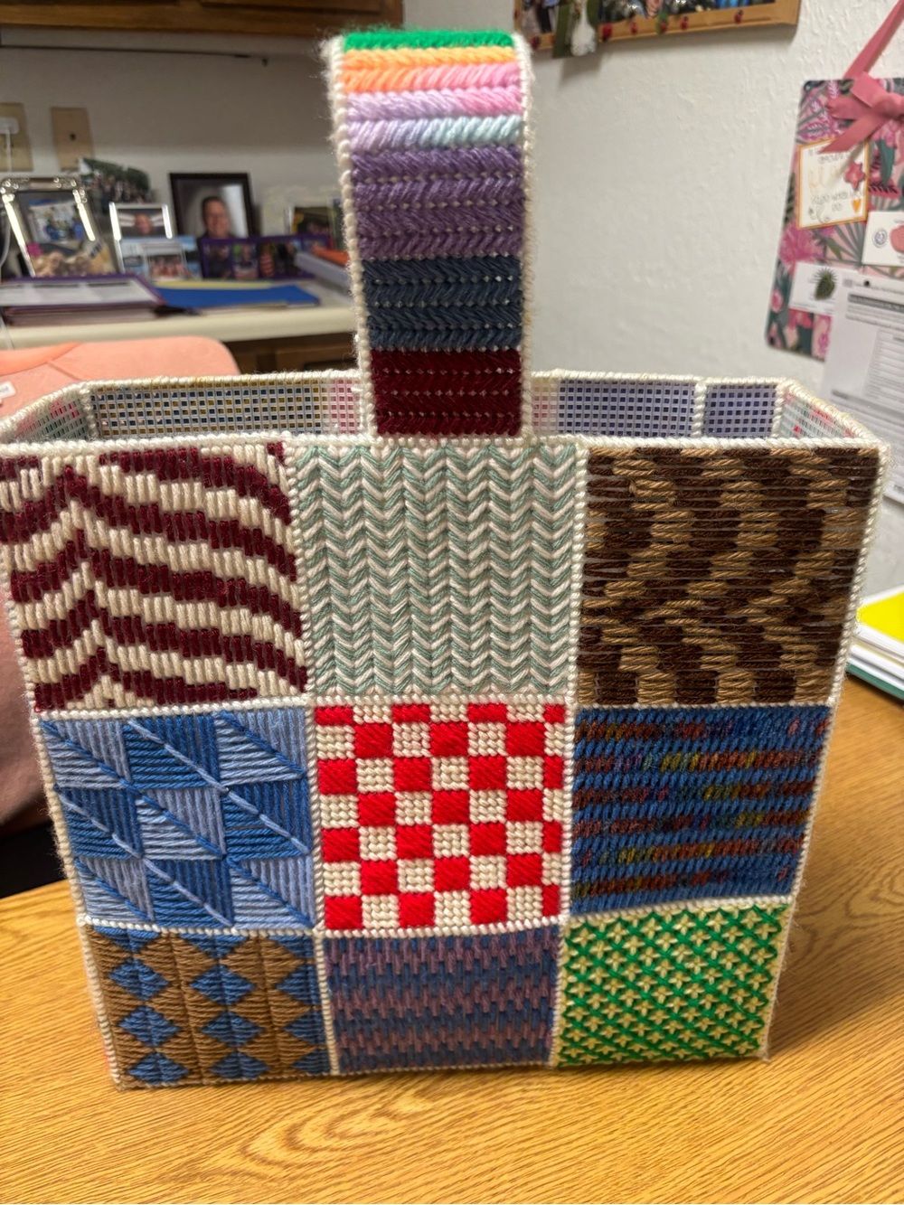 Handwoven Multicolor Patchwork Tote - Red &, blue, brown, white, gray and green
